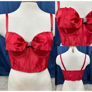 New With Tag Red 36 DD Rhinestone, Drama BOW￼Victoria's Secret corset bustier